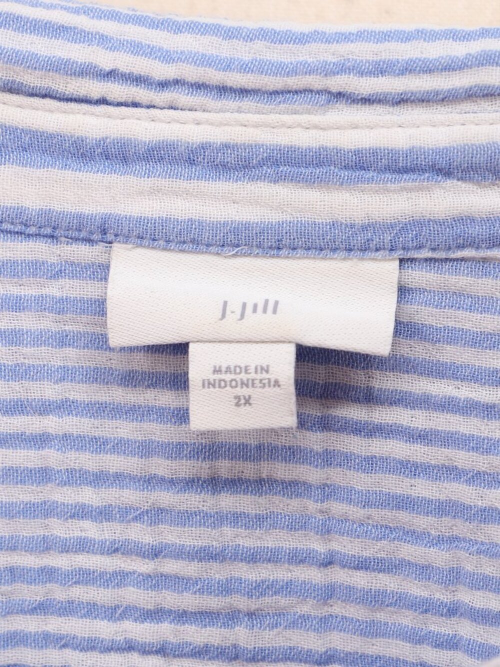J.JILL Gauze Mixed Striped Blue and White Button Front Shirt Cotton Size 2X - Picture 5 of 6